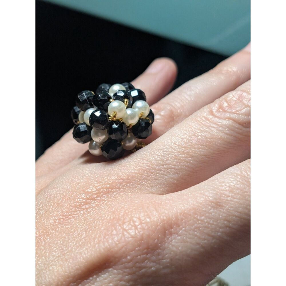 Vintage Handmade Crocheted Band Ring with a Vintage Scarf Ring - Picture 3 of 5